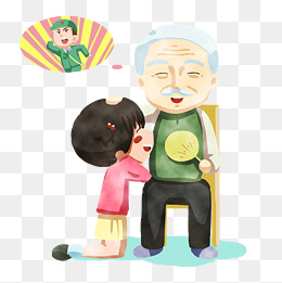 重阳节全家团圆登高卡通手绘爷爷奶奶