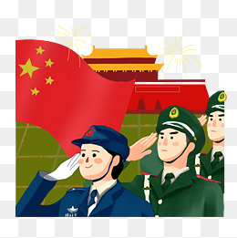 军人小孩国旗敬礼手绘爱国可商用元素