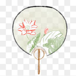 古风荷花扇子团扇插画