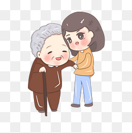 卡通手绘扶老奶奶小女生