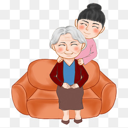 女儿给坐在沙发上的女儿按摩卡通插画