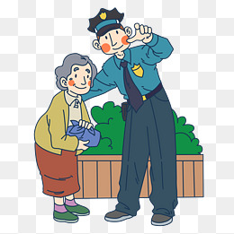 人民警察为老奶奶指路插画
