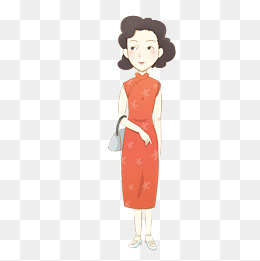 复古风民国风穿红色旗袍的女性免抠png素材