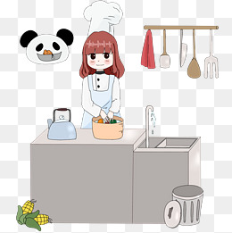 烹饪女厨师洗菜插画