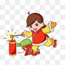 点鞭炮卡通女孩手绘插画