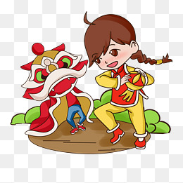 新年舞狮卡通人物手绘插画