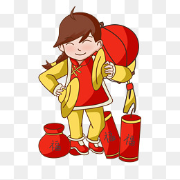 新年敲锣打鼓迎接新年卡通人物插画