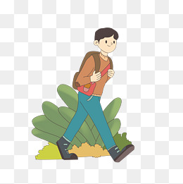 寒露主题背书包上学的男生手绘卡通插画