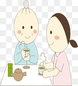护理老人卡通喝茶矢量图