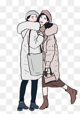 冬季穿着保暖外套的两个女孩