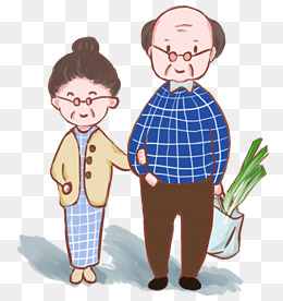 老爷爷老奶奶幸福生活一起买菜卡通插画