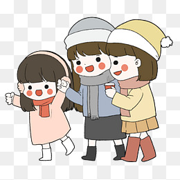 冬日里出去游玩的三姐妹