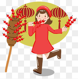 吃糖葫芦手绘卡通人物png素材