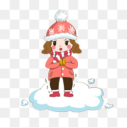 立冬时节在雪地中有点冷的小女孩