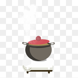 冬季热气腾腾的简笔画小清新美食菌菇砂锅