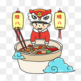 手绘小孩子腊八节吃面插画