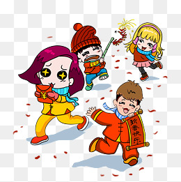 2019年新年吉祥过年男孩放鞭炮