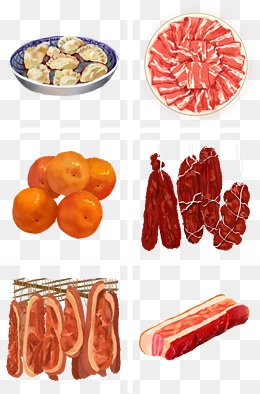 年货手绘冬季食物插画腊肉组合