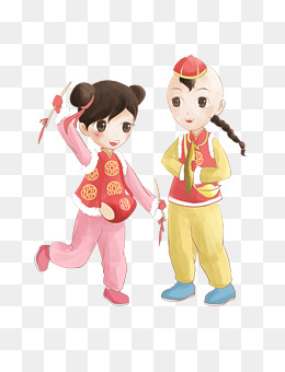 过大年闹社火打腰鼓儿童插画