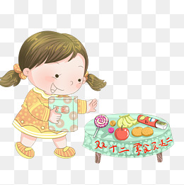 手绘买零食的女孩插画