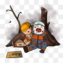 手绘消防员救火大型场景人物