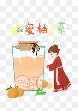 蜂蜜柚子茶插画手绘