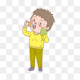卡通手绘人物小男孩喝水