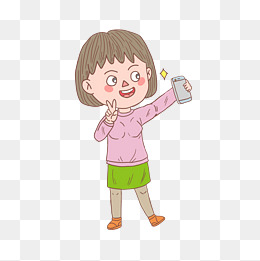 卡通手绘人物手机自拍少女