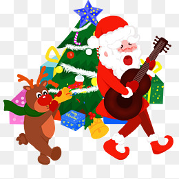 圣诞老人和鹿手绘卡通人物png素材