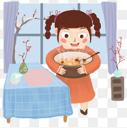 手绘腊八节胖丫插画