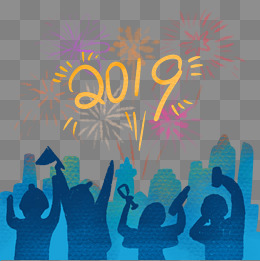 手绘卡通2019狂欢跨年烟花夜