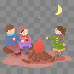 冬天烤火火炉人物插画