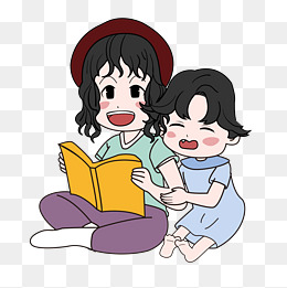 母亲给孩子讲故事人物场景插画素材