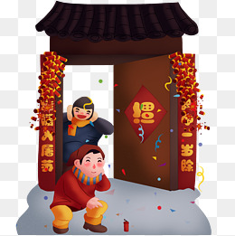 手绘过年放鞭炮png图