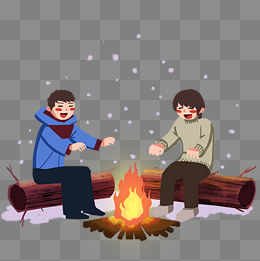 户外取暖烤火的小男孩
