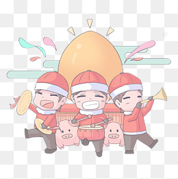 2019农历新年元旦欢庆敲锣打鼓人物免扣png