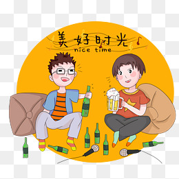 卡通手绘朋友聚会开心喝酒创意海报