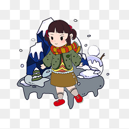 冬季活动宅在家里吃薯片手绘插画