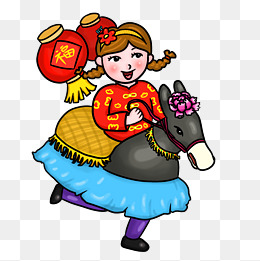 2019年农历新年小女孩骑毛驴喜庆欢乐png免抠图