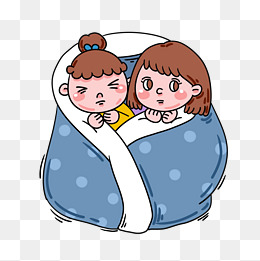 手绘卡通可爱冬季冬天裹被子的小女孩