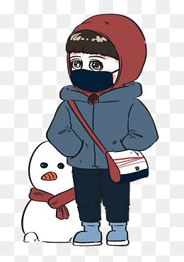 冬天穿着暖和的衣服去上学卡通学生人物