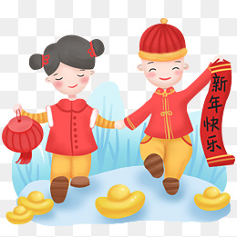 手绘新年拜年小孩