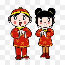 卡通新年金童玉女放鞭炮png透明底