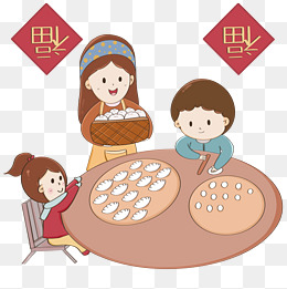 新年2019年春节妈妈孩子包饺子