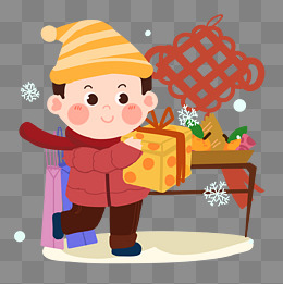 春节之卡通男生回家发新年礼物png素材