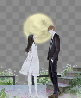梦幻情侣约会唯美主题插画