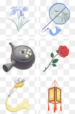 中国古风手绘物件插画
