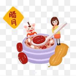 腊八节可爱女孩和猪猪喝八宝粥