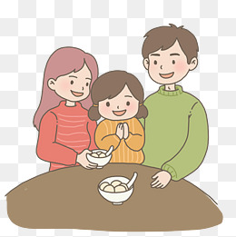 手插画绘一家人吃元宵