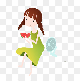 在吃西瓜的可爱小女孩免抠图